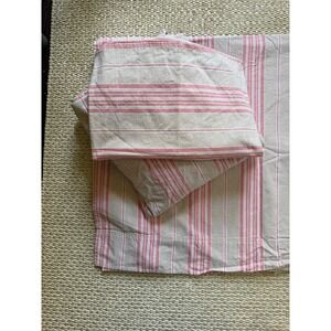 Lands End Home Twin Sheet Set Pink Beige Striped 100% Cotton‎ cottage country